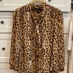 J crew leopard blouse , 3/4 sleeve xxs bow around neck